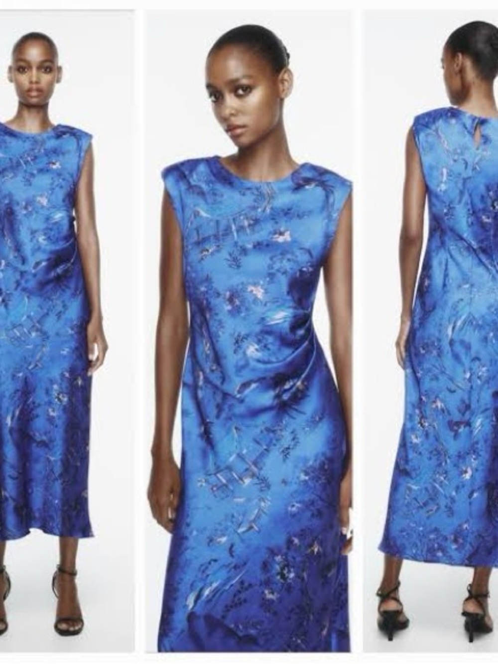 Zara Cobalt Blue Satin Floral Maxi Dress